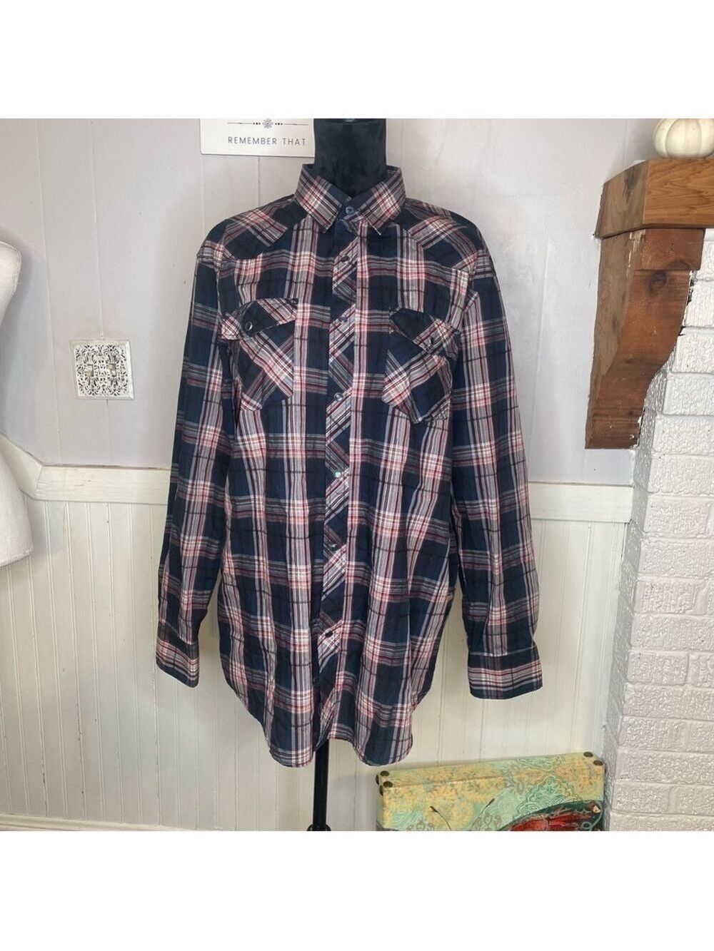 Costal Men’s Western Plaid Snap Button Shirt XL - Picture 3 of 14